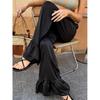 Stilvolle Schwarze Schlaghosen Für Damen, Sommer Street Style, Dünne Hochtaillierte Satin-Weiter Bein-Freizeithosen Für Damen