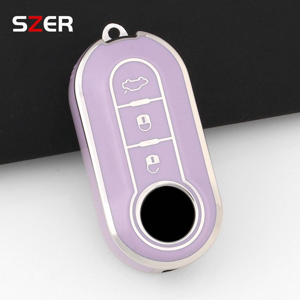 Fashion Tpu Car Key Case Cover Shell For Fiat 500 Ducato Panda 500L Punto Lancia Musa For Citroen Car Keyring Luxury Keychain