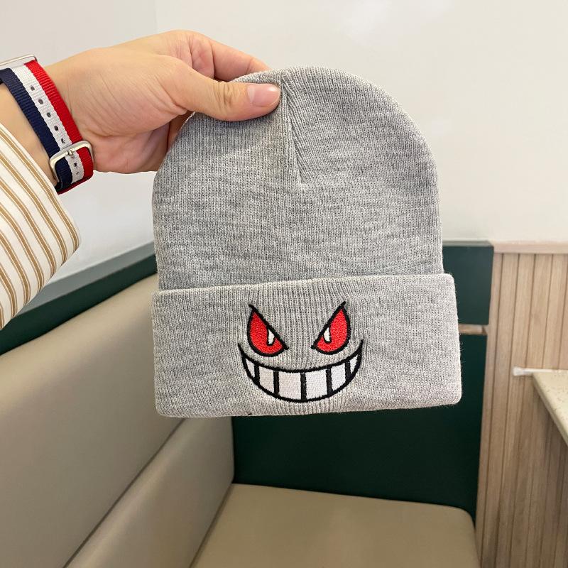 Cartoon Funny Woolen Hat for Women In Autumn and Winter Little Devil Baotou Knitted Hat Student Personalized Warm Embroidered Pullover Hat