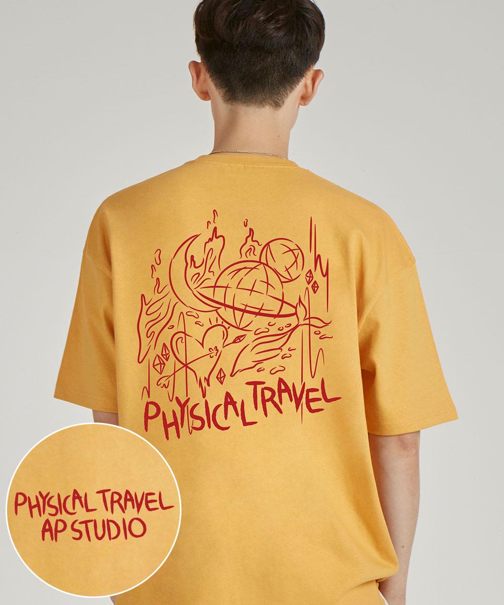 Astral Projection Back Physical Travel Round Neck 15-Count Cotton Short Sleeve T-Shirt_Cheddar L