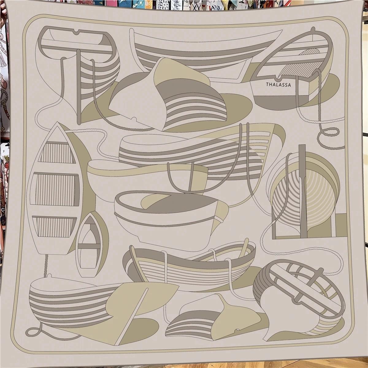 

130CM Vintage Women Large Shawl French Printed Square Scarves Bandana Luxury New Kerchief Hijab Scarf 130x130cm