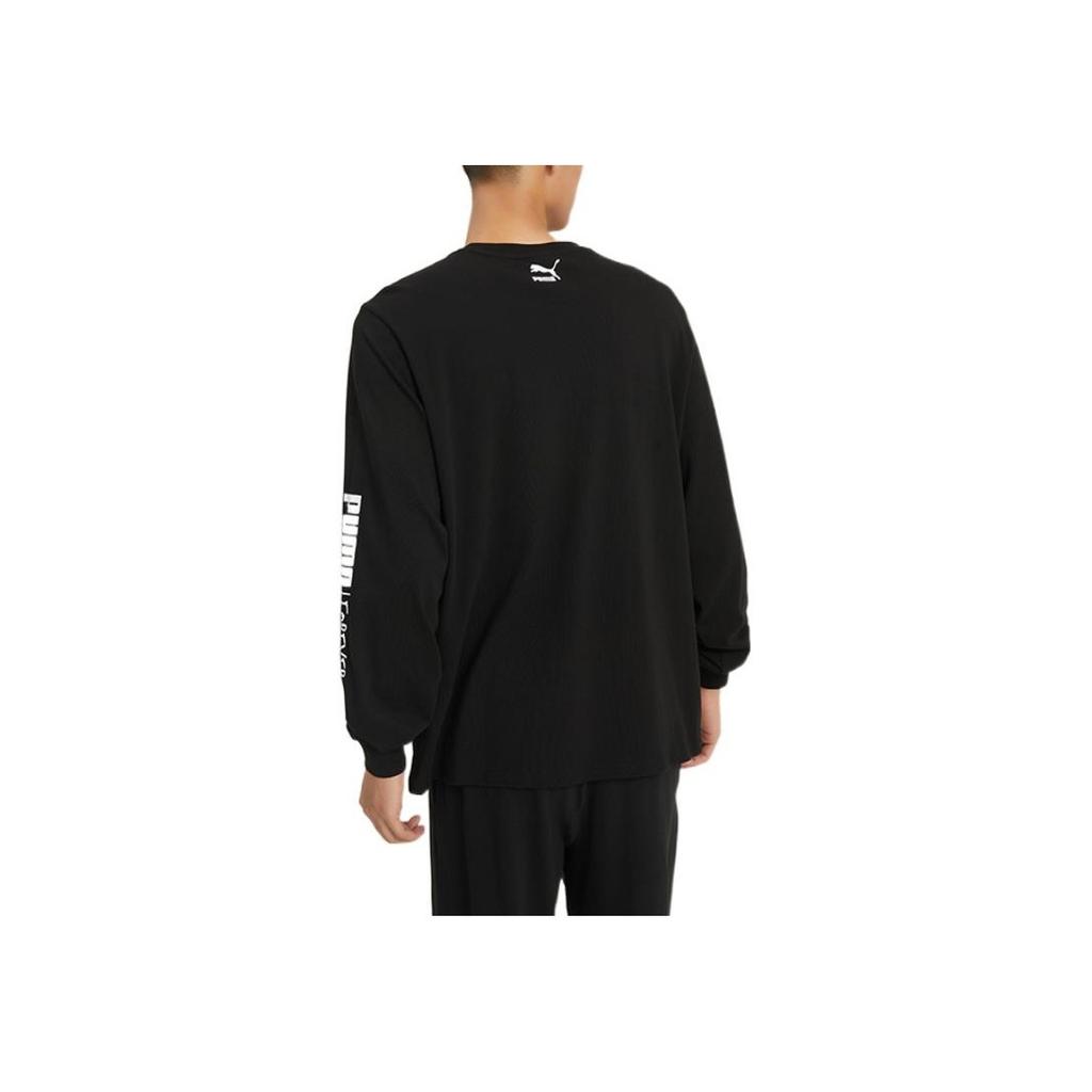 Puma FW22 Alphabetic Logo Print Pullover Crew Neck Long Sleeve T-shirt Unisex Tops Black 539531-01
