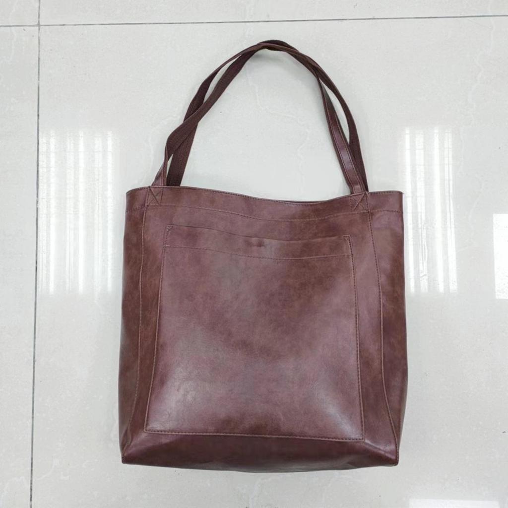 Retro Waxed Leather Women's Handbag - Soft, Large-Capacity, Fashionable Tote with Pockets and Single Shoulder Strap