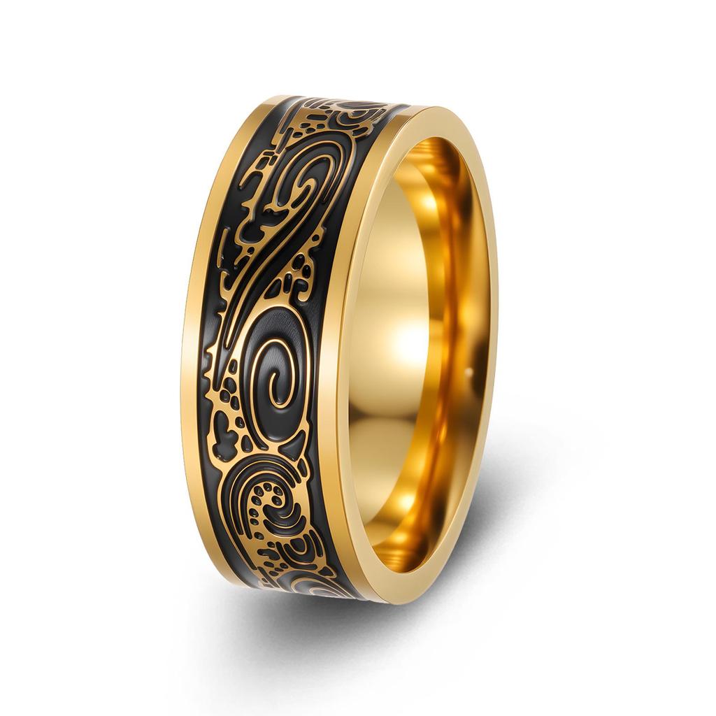 2024 Hot-Selling Retro Viking Devil Eye Titanium Steel Ring with Great Wall Pattern