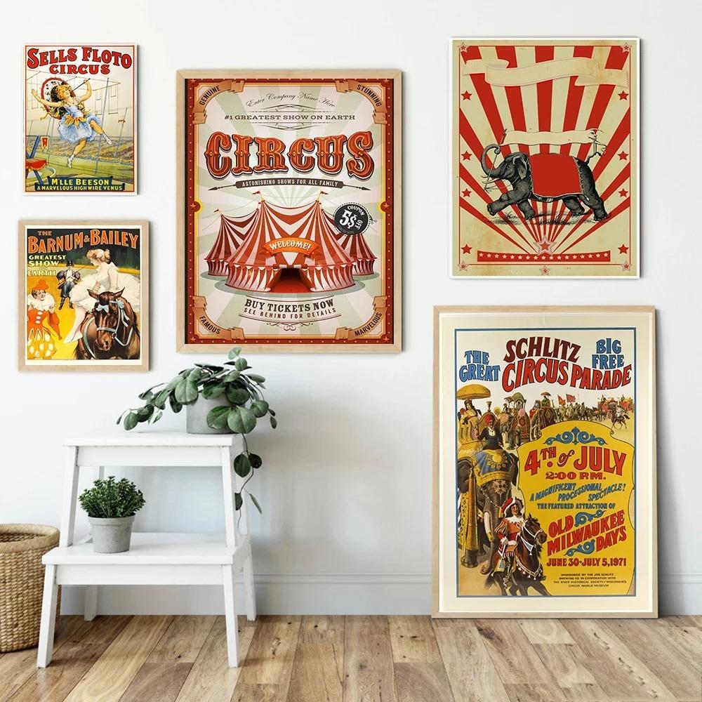 Magician Animals Canvas Painting Vintage Circus Poster Clown Amusement Artwork Prints For Bar Club Cafe Home Decor