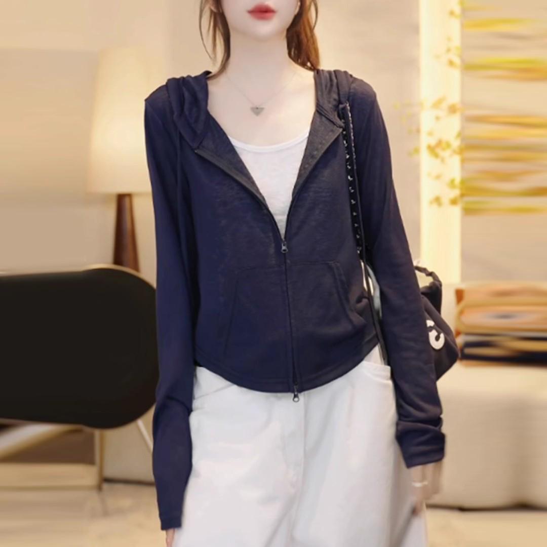 

Plus Size Early Autumn Two-Piece Hooded Long Sleeve Top & Cardigan Jacket L (80-95 kg) темно-синього кольору