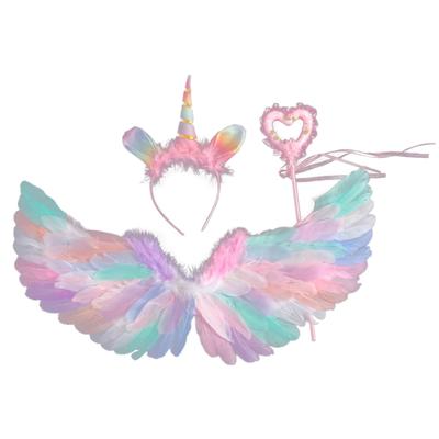 TOMMYFIELD Unicorn Costume with Wings, Headband, and Feathers for Kids, Fairy Costume, Cosplay