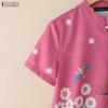 ZANZEA Women Summer Floral Print Casual Short Sleeve Lace Up Blouse