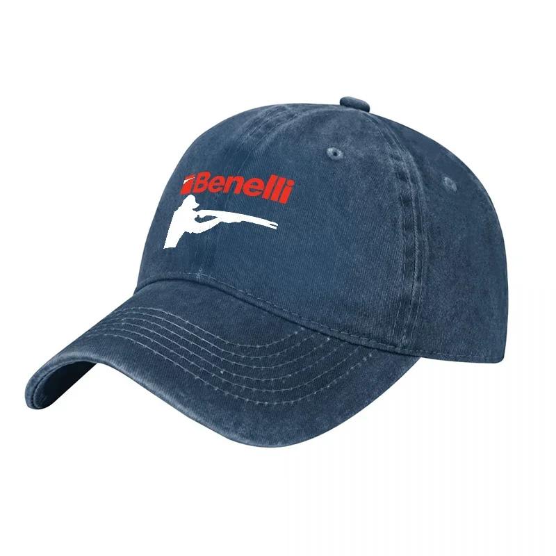 Benelli Logo Schieß Silhouette Gewaschenes Canvas Baseballkappe Unisex Verstellbarer Hut Outdoor Sport Modeaccessoire