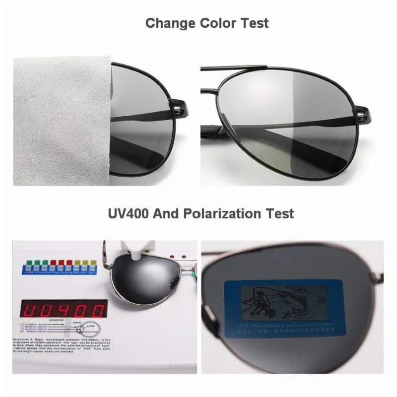 Aviation Metal Frame Polarized Sunglasses Men Color Changing Sun Glasses Pilot Male Day Night Vision Driving