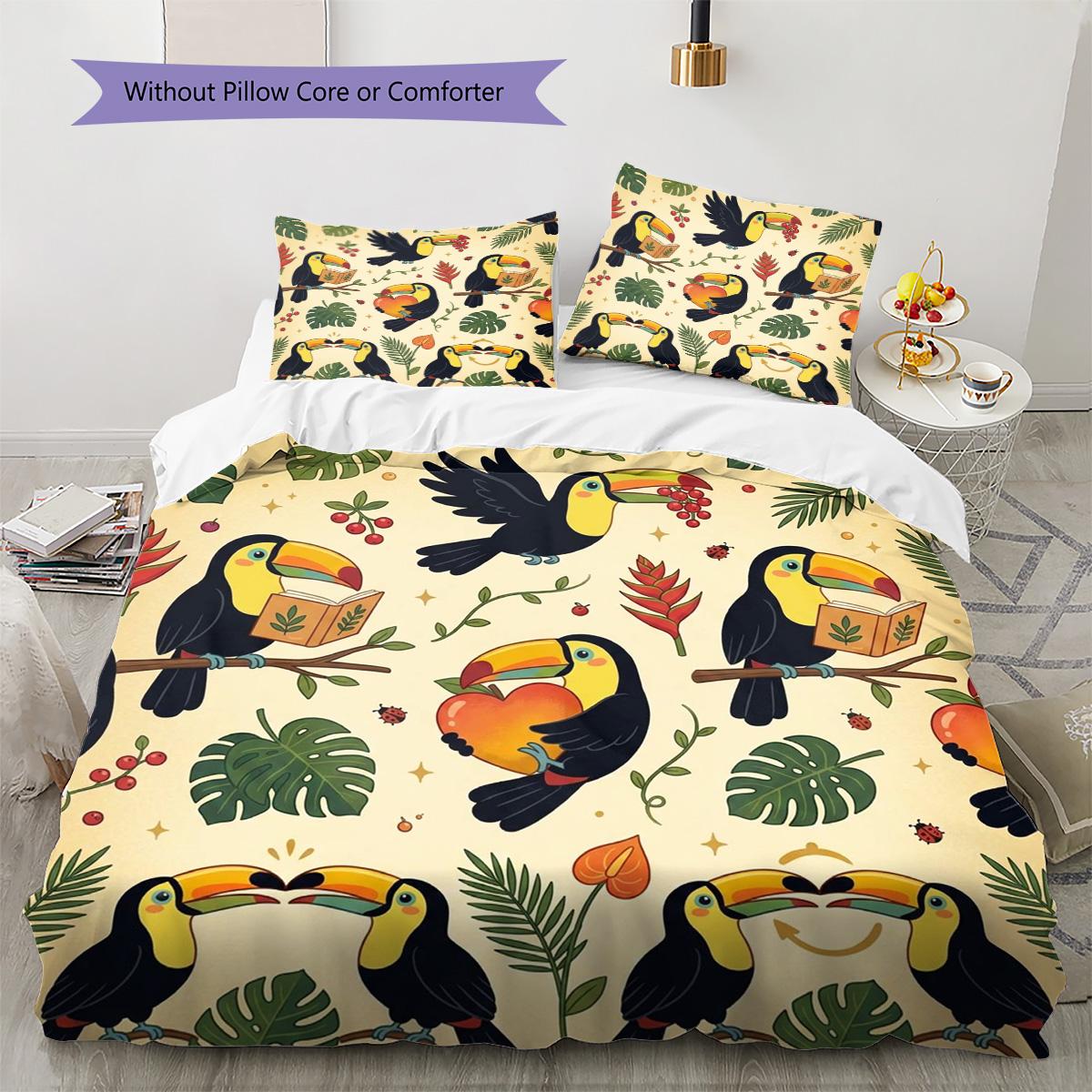 

Постельное белье с рисунком тукана Комплект одеял Покрывало Наволочка Домашний Декор Подарок на День Рождения (1 пододеяльник + 2 наволочки, без наполнителя) 135x200cm