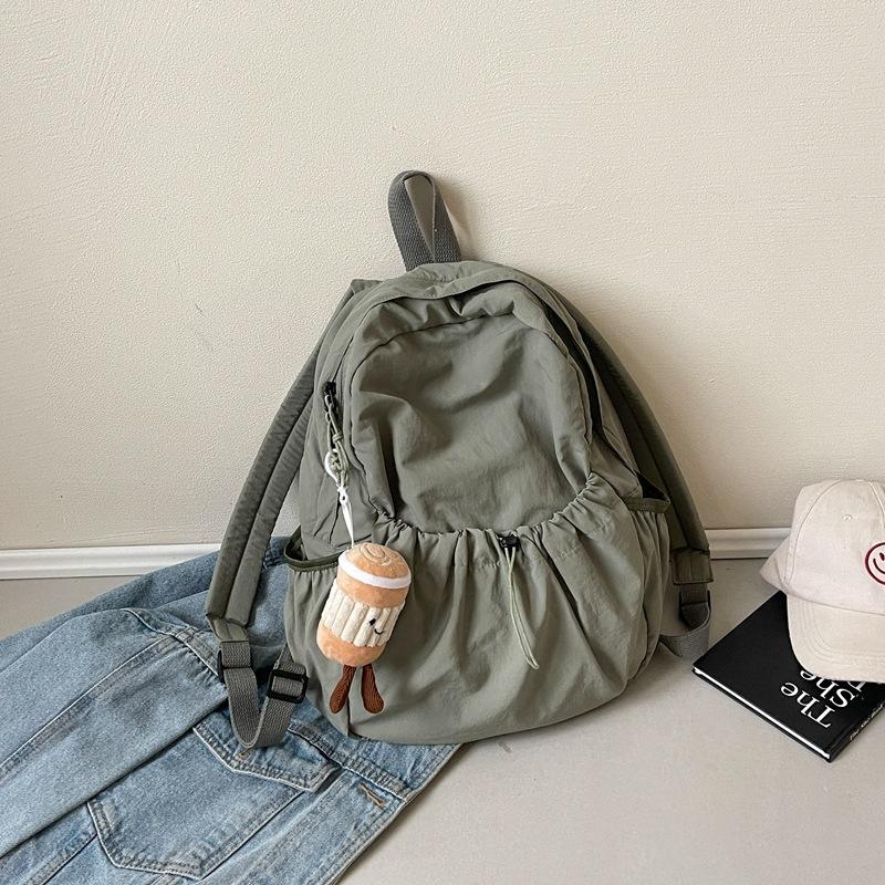 Casual Backpack Women's Large Capacity Fashion Junior High School High School Students Student Pleated Schoolbag Cloth Bag Travel Backpack