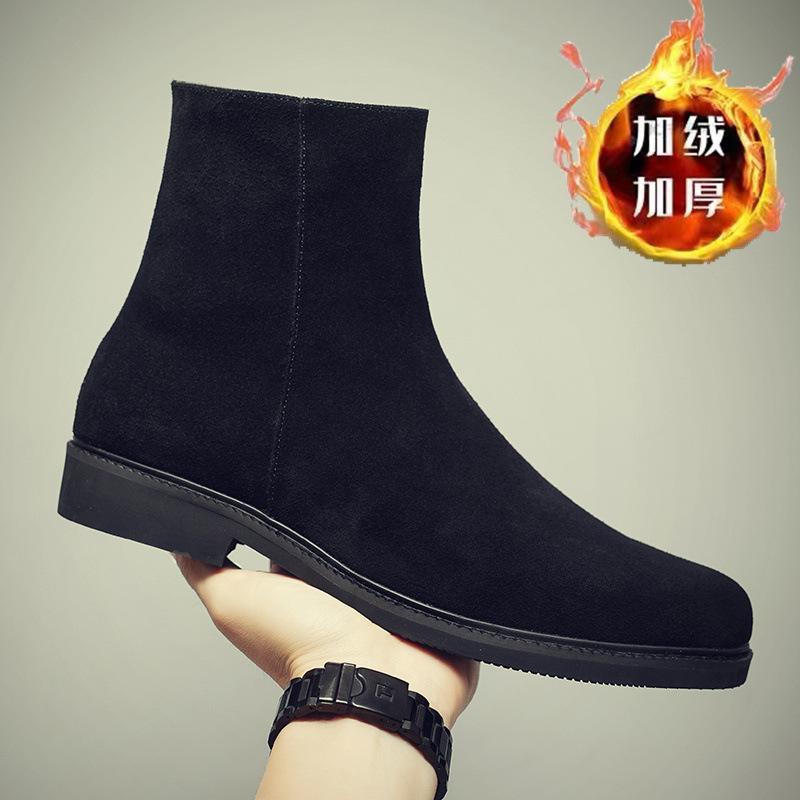 

Chelsea men s autumn and winter new British style mid-top boots genuine leather low-top leather shoes black short boots Martin boots 44