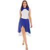 Womens Color Block Dance Dress Sleeveless Mock Neck Design Split Asymmetrical Hem Performance Wear