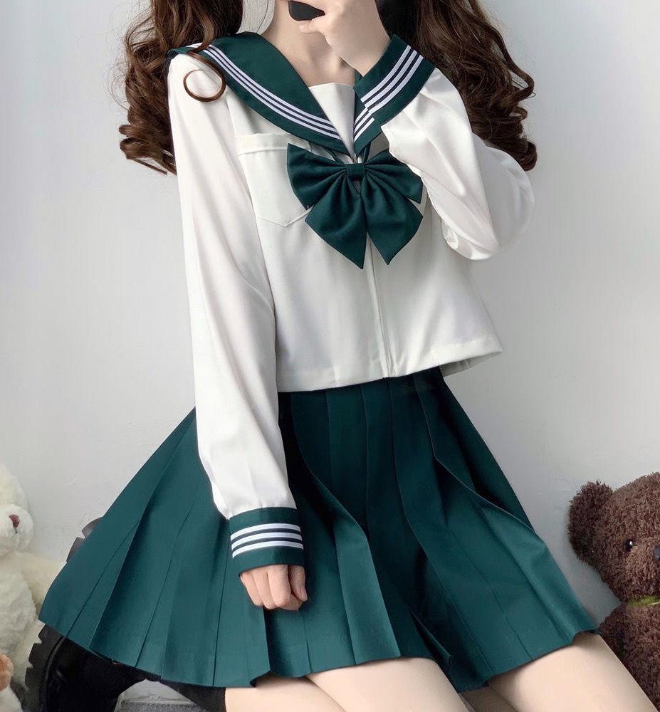 Uniformi Scolastiche Giapponesi Costume da Studentessa Ragazza Sexy Jk Completo Carina Cravatta a Fiocco Top da Marinaia Gonna Pieghettata Set