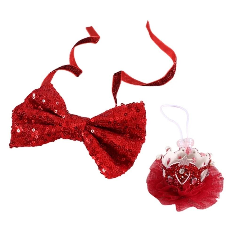 2Pcs/Set Creative Pet Sequin Bow Tie Adjustable Pet Crown Collar Pet Headpiece  Pet birthday Costume
