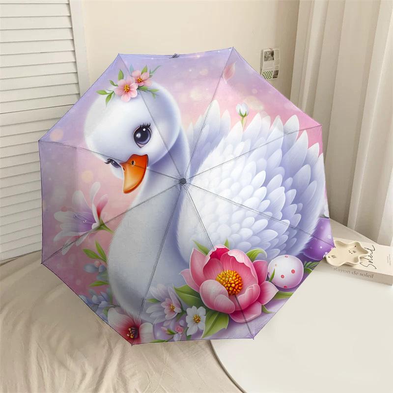 

1PC swan flowers Automatic Open/Close Umbrella with Windproof, 8-Rib Sturdy Canopy, Durable Ribs, Fashionable Design1360A