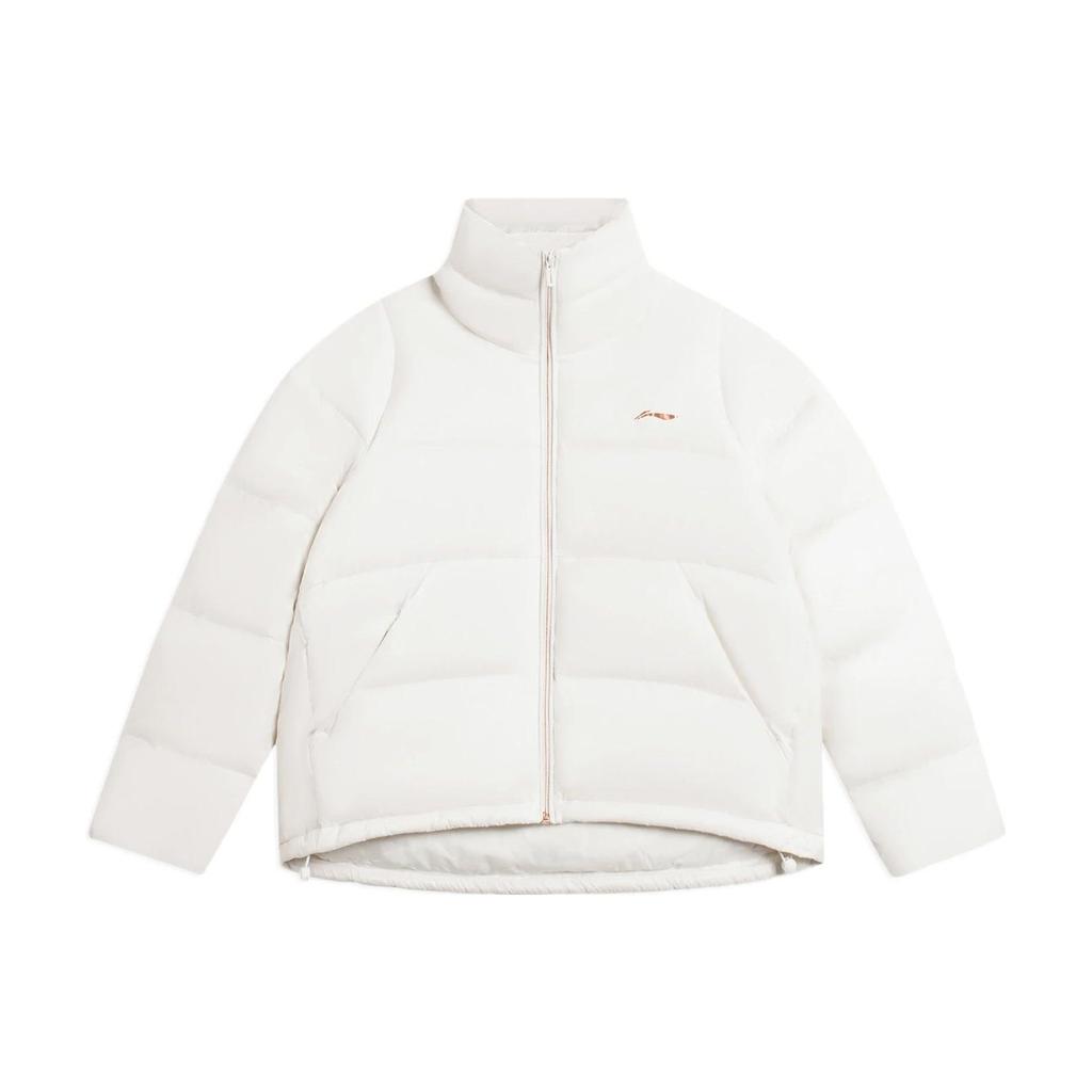 Lining Fitness Series Solid Color Logo Print Zipper Down Jacket Women Jackets White AYMS028-1