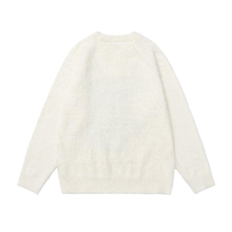 Mens Street Style Fleece Knit Sweater Loose Fit Round Neck Long Sleeve Casual Winter Top