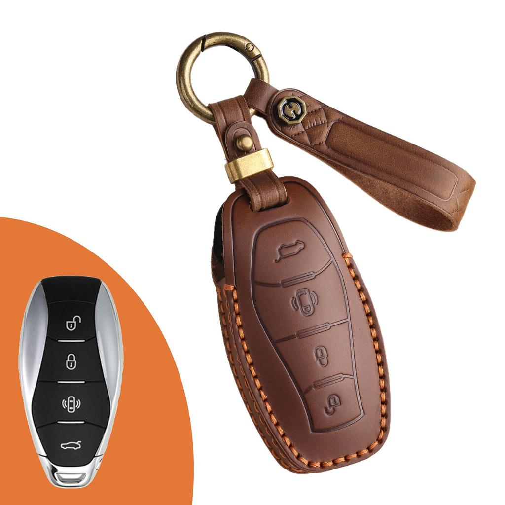 Red Flag H5 Leather Car Key Cover with High-End Buckle – HS7 Cowhide Men’s Bag Edition