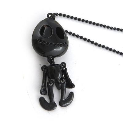 [R6998] - Colar comprido barroco 'Caveira' preto - 70 cm- 65x25 mm