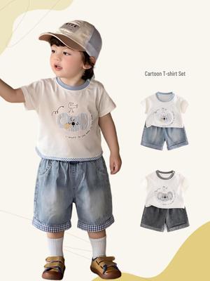 Atmungsaktives Cartoon-Oberteil und lockere Shorts für Jungen, Sommer-Zweiteiler für Babys und Kleinkinder