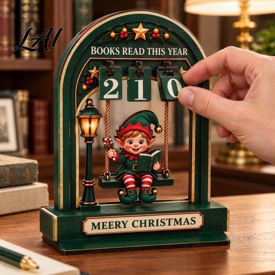 Reading Tracker Calendar Wooden Christmas Tracker Santa Arch Shelf Desktop Decor Decorative Holiday Table Ornaments with Adjustable Number Counters