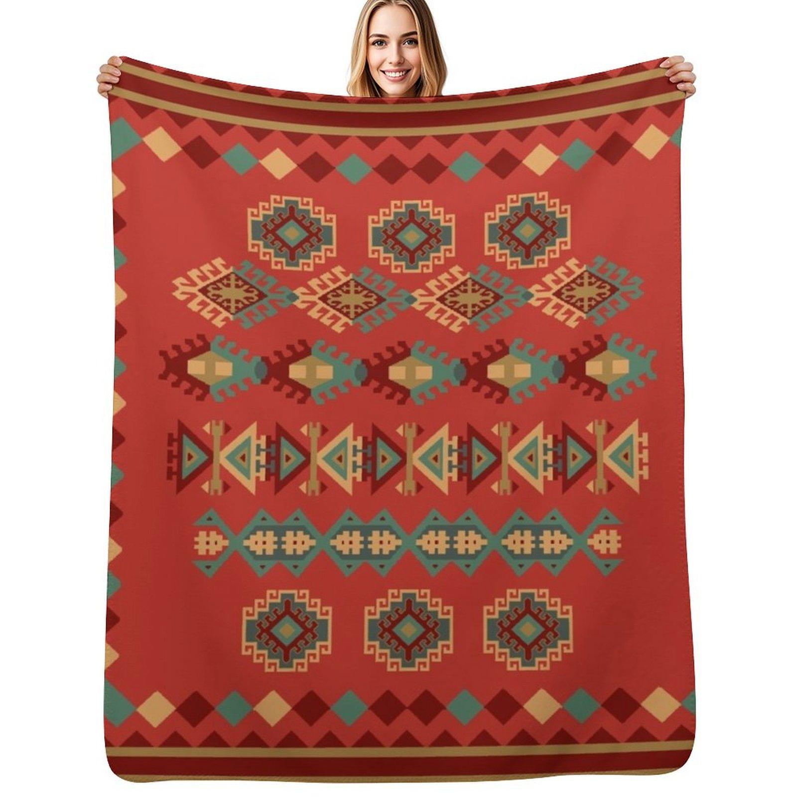 Navajo Pattern Tribal Ethnic Hand Drawn Throw Blanket Flannel Fleece Soft Warm Throw Blanket Size: 75*100cm, Weight: 230 GSM