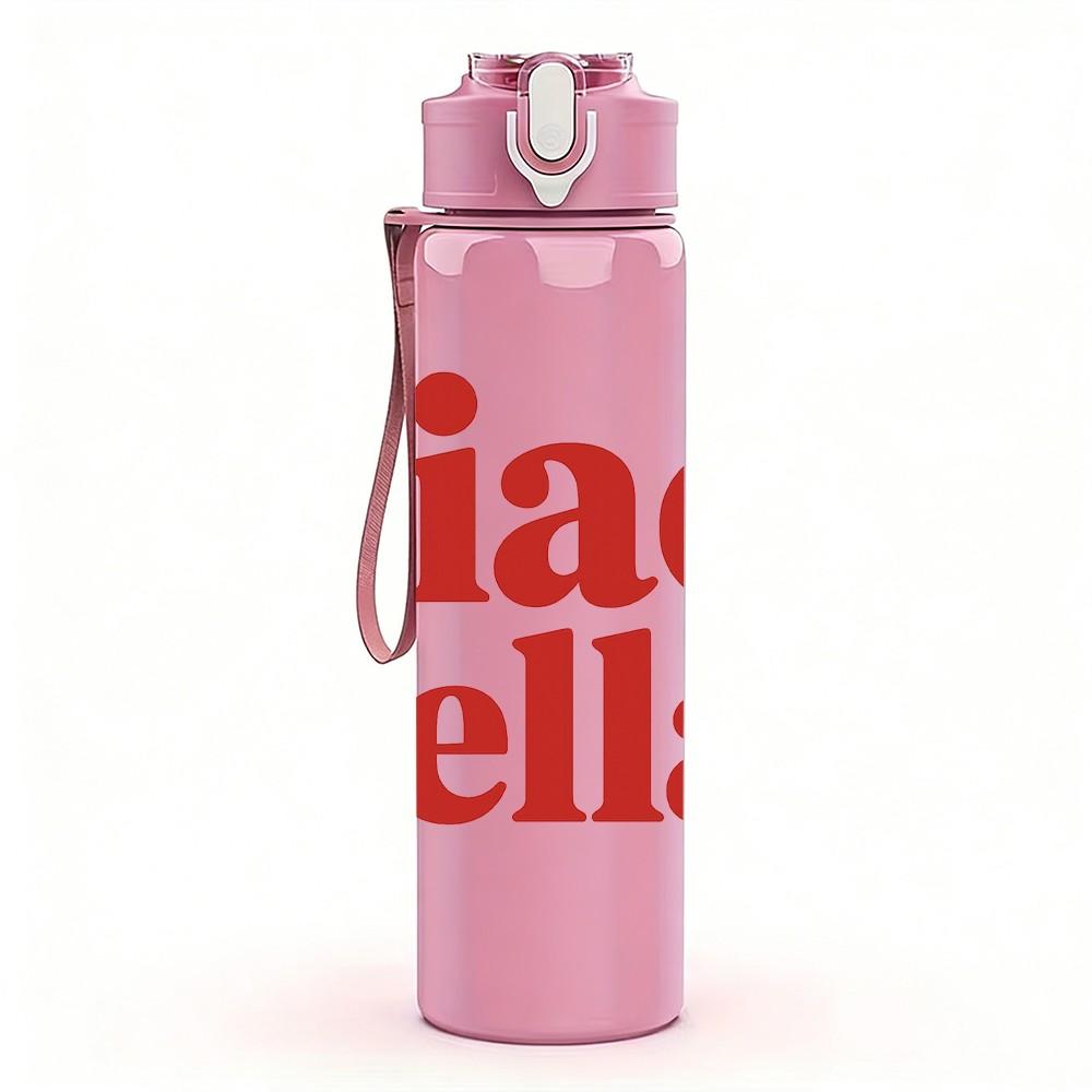 1PC Ciao Bella Letter Text 750ml Color Plastic Sports Water Bottle Leakproof Flip Straw Lid Suitable for Sports Office Home Use