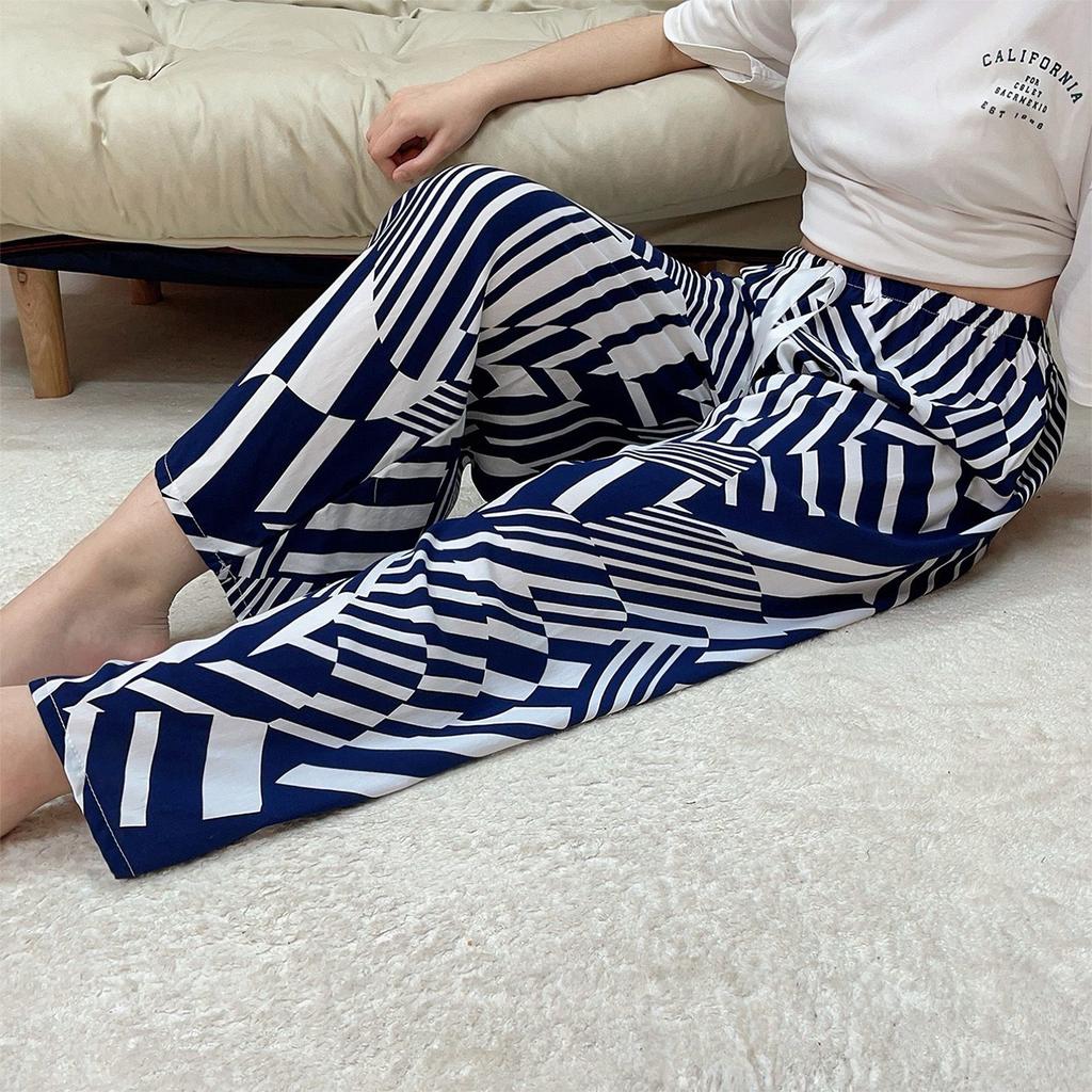 Summer Thin Cotton Rayon Ultra-Light Puff Wide Leg Ankle Pants for Women  Home Pants Plus Size Artificial Cotton Pants