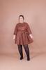 Women's Big Size Dress Plus Size Tan Velvet Floral Patterned Bat Sleeve Dress