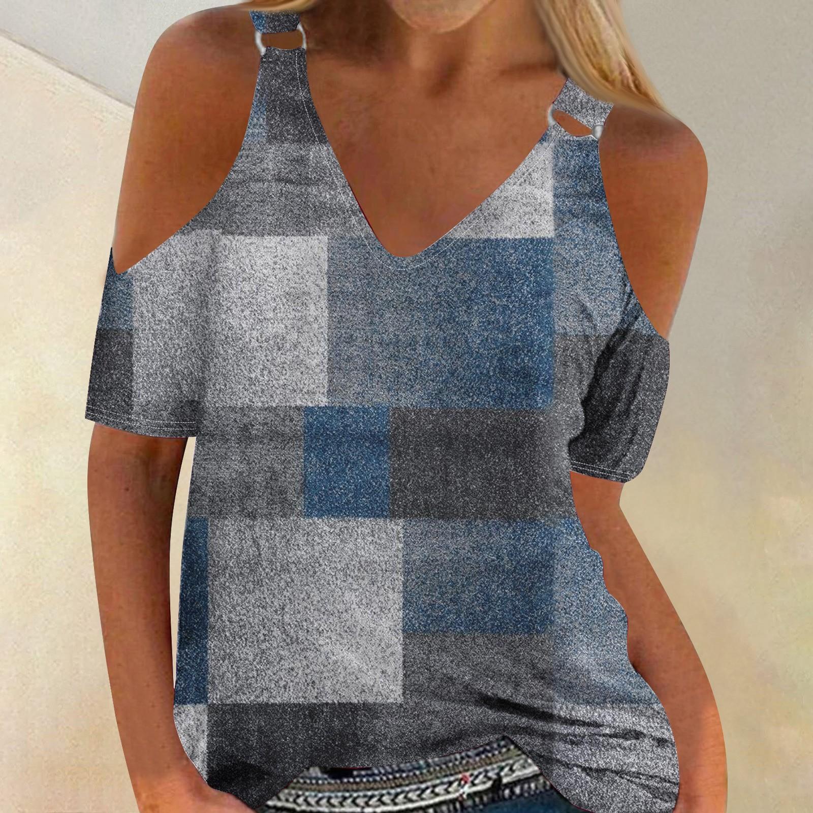 

Жіноча літня вільна футболка з порожнім V-подібним вирізом і короткими рукавами XL