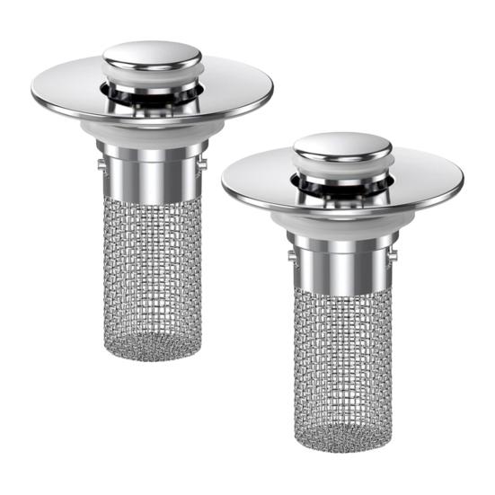 2 Stück Badezimmerwaschbecken-Abflussstopfen, 2-in-1 Pop-up Haarfänger mit Filter, Rostfreier Anti-Verstopfungs-Abflussabdeckung aus Edelstahl, Rostfreier Filterersatz