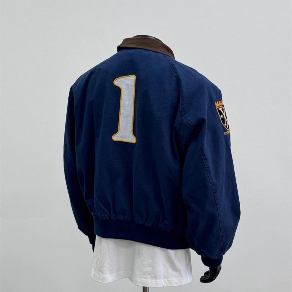 RogueWave American Retro Vintage Embroidered Trendy Zipper Jacket Men Hip Hop Lapel Bomber Jacket Y2K Streetwear Loose Casual Coats