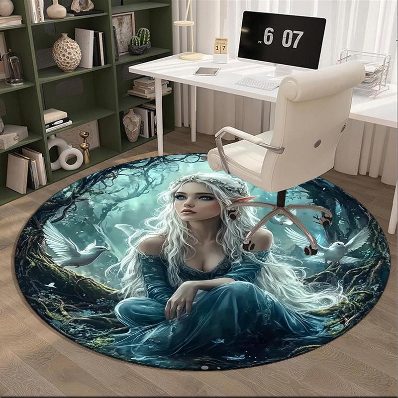 Witch Flying Through Starry Sky Round Carpet Chair Cushion Round Entryway Rug, Soft Round Rugs for Living Room, Bedroom, Circle Carpet Decor Gifts