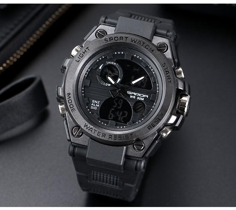 Sanda Men's Multifunctional Dual Display Luminous Waterproof Sports Watch for Teens