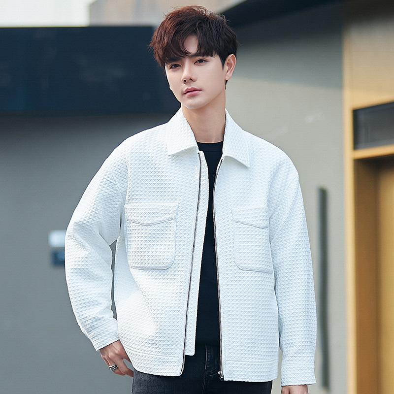 

Мужская куртка с лацканами, повседневная, весенне-осенняя, свободного кроя, трендовая, хулиганская, красивая, мужской топ 2XL белый