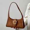 Brown Retro Underarm Bag Women'S Autumn Winter Velvet Luxury Single Shoulder Bags New Fashion Versatile Handbags Trend