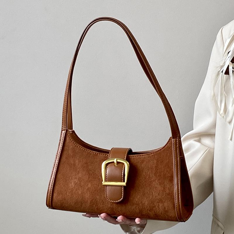 Brown Retro Underarm Bag Women'S Autumn Winter Velvet Luxury Single Shoulder Bags New Fashion Versatile Handbags Trend