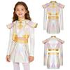 Kids Girls Hunter Cosplay Halloween Singer Demon Costume Iridescent Gloss Crop Top Trim Sequins Outer Wear Waist Chain Shorts