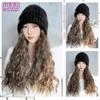 WTB Pelucas Sintéticas con Sombrero Para Mujer 16 Pulgadas Largo Cabello Rizado Peluca Sintética Cálido Suave Esquí Tejido Otoño Invierno Gorro