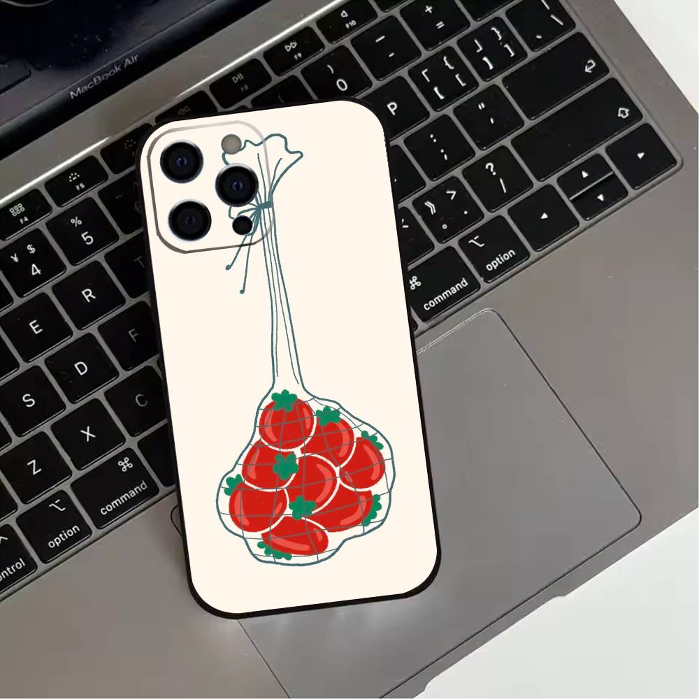 

Ins cute Tomatoes Phone Case For iPhone 17,16,15,14,13,12,11 Plus,Pro Max,XS,Soft Silicone Black Cover iPhone12PROMAX