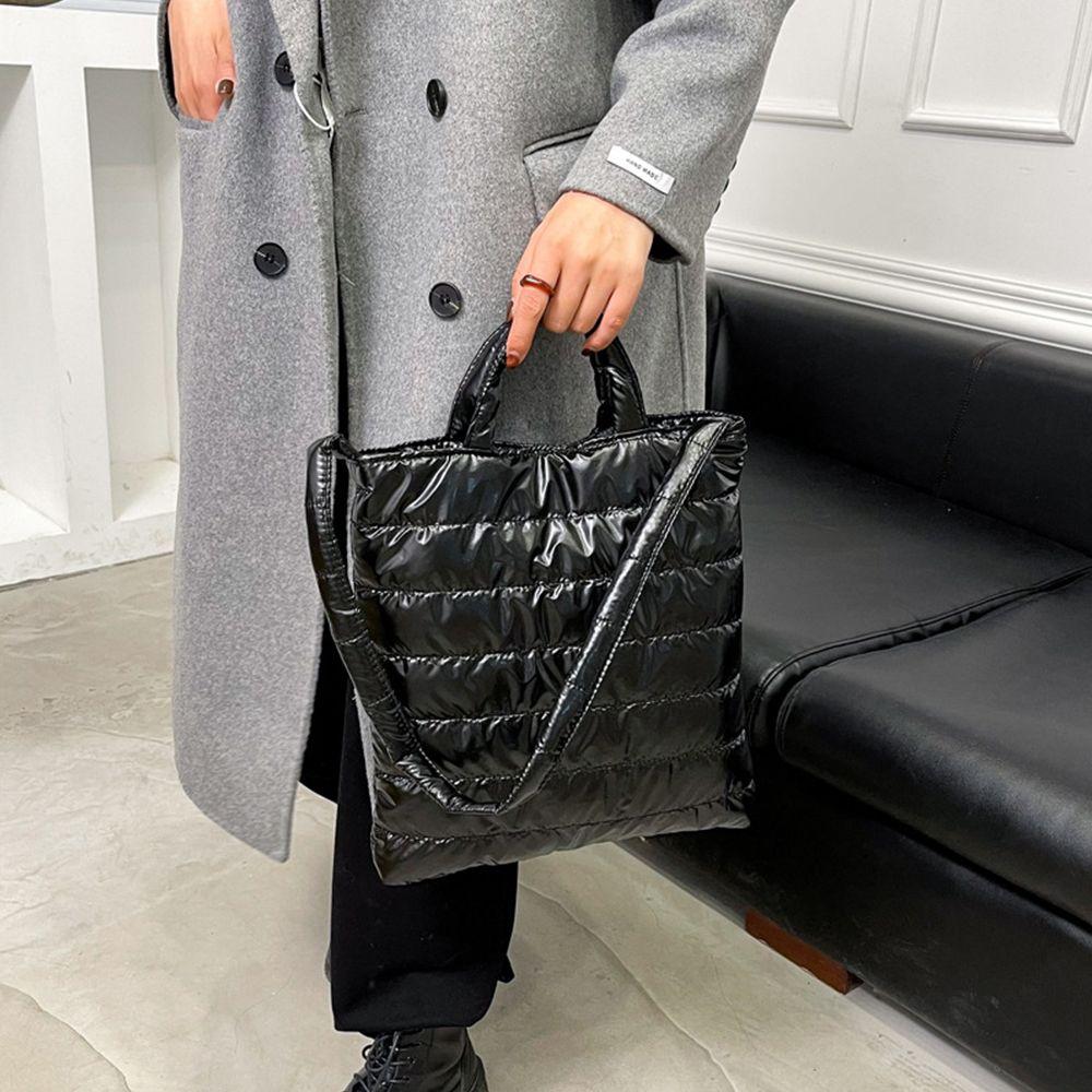 Winter Down Bag Quilted Space Cotton Handbags For Women Large Capacity Tote Bags Female Wide Strap Feather Padded Crossbody Bags