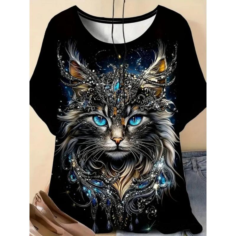 

Women s T-shirt 3D Pattern Printed Casual Short Sleeved Animal Cat Prints O-Neck Top Fashionable Street Women s Clothing 6XL