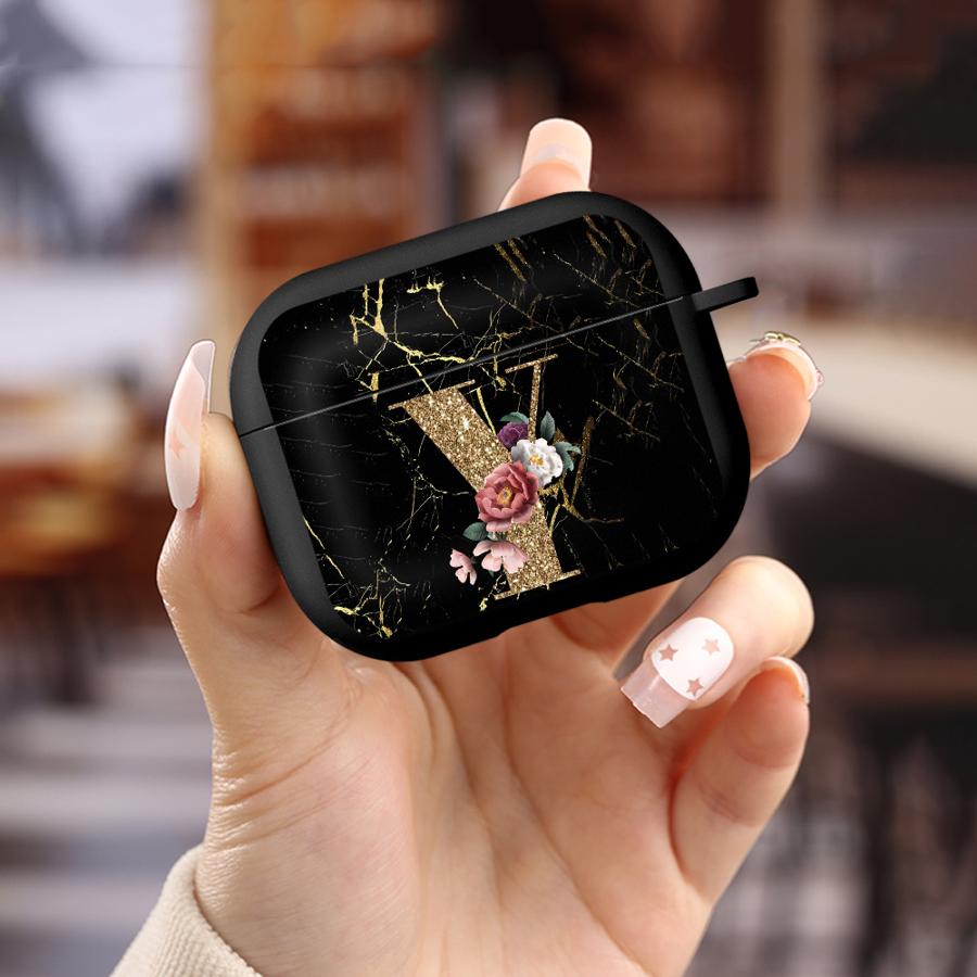 Case For Airpods 2 1 3 Pro 4 Pro3 Pro2 Earphone Cases Cover Flower Gold Initial Cool