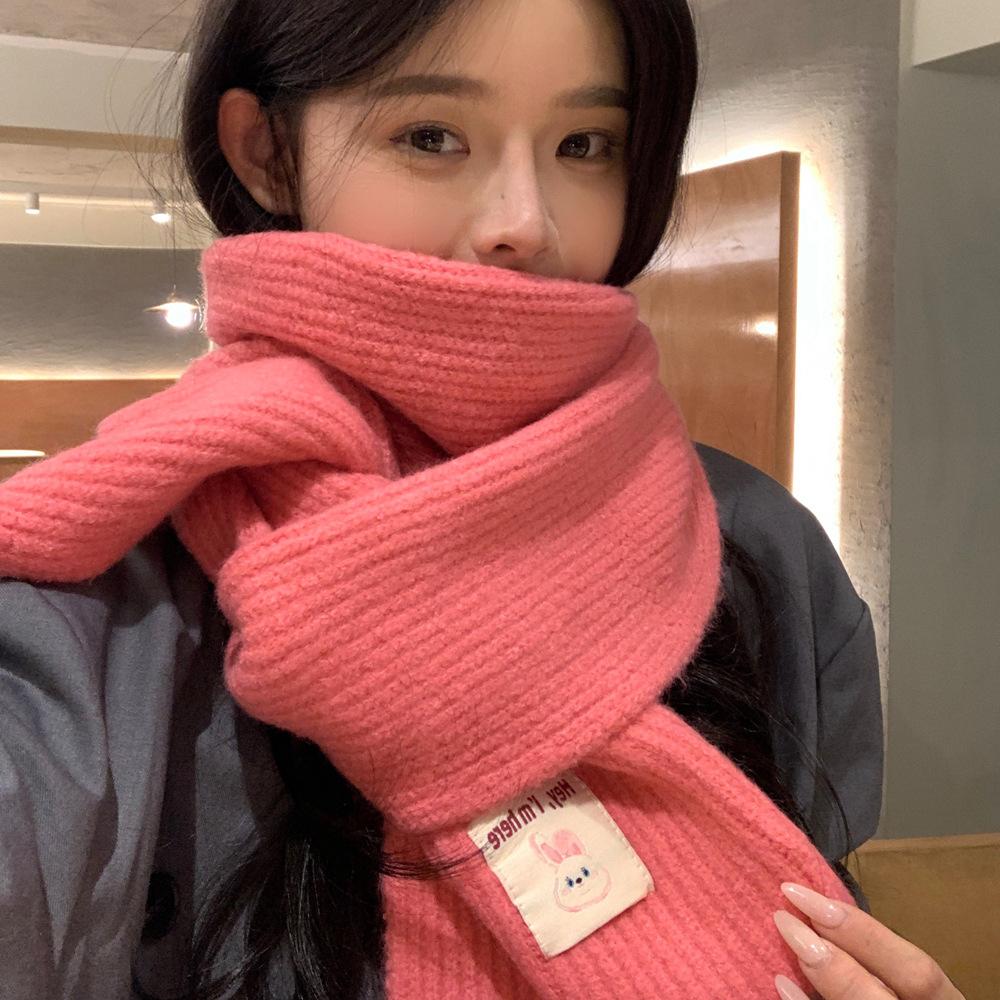 Money Rabbit Boundless, Wool-containing New Scarf Women's Autumn and Winter Korean Version Versatile Cute Girl Student Neck Scarf
