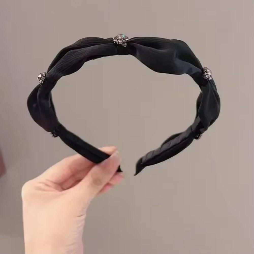 Diamond Encrusted Anti Slip Hairband Handmade Elegant Hair Clip Satin Hairband  For Women
