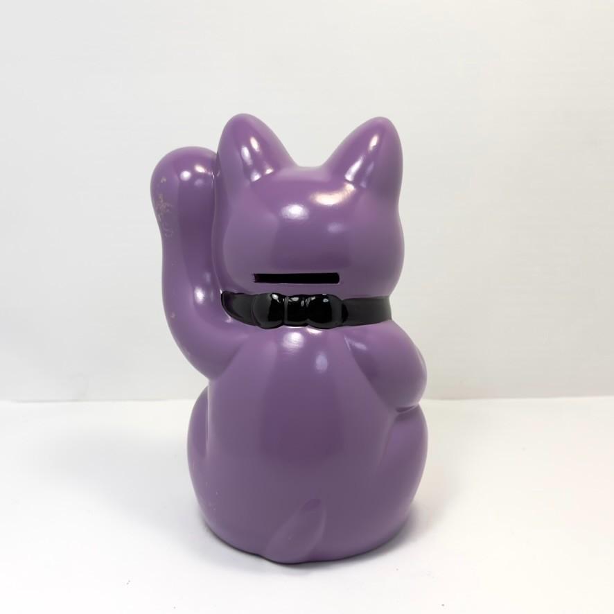 Tokoname Ware Lavender Maneki Neko Left Hand 16cm Made in Japan