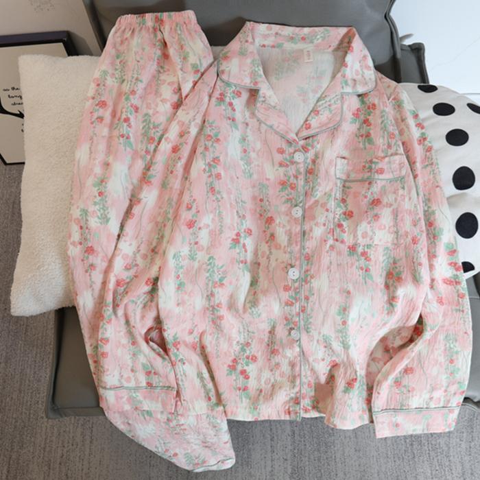 Nuovo Set Pigiama Autunnale da Donna Casual Cotone Sintetico Dolce Pigiama da Donna Maniche Lunghe Nightwear Sleepwear Pijamas Coreani per Ragazza