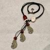Long Bohemian Ceramic Bead Strand Necklace Ethnic Leaf Pendant Fringe Jewelry for Women Summer Statement Accessory